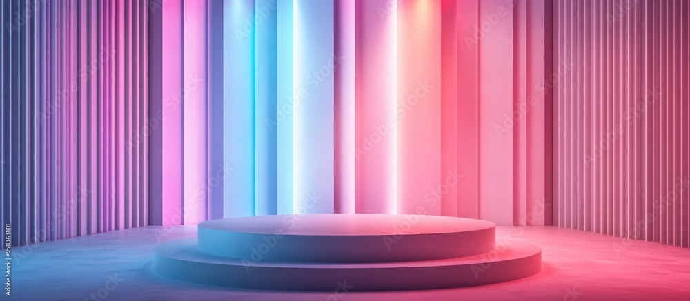 Abstract geometric backdrop featuring an empty podium Minimalist pedestal scene designed for product promotion presentations or award ceremonies 3D rendering of a stage podium Abstract geometric backdrop featuring an empty podium Minimalist pedestal scene designed for product promotion presentations or award ceremonies 3D rendering of a stage podium