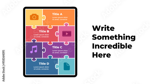 Tablet puzzle infographic, can be used for presentation, workflow layout, diagram, annual report, web design.
