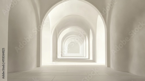 Empty arched passage interior in 3D rendering