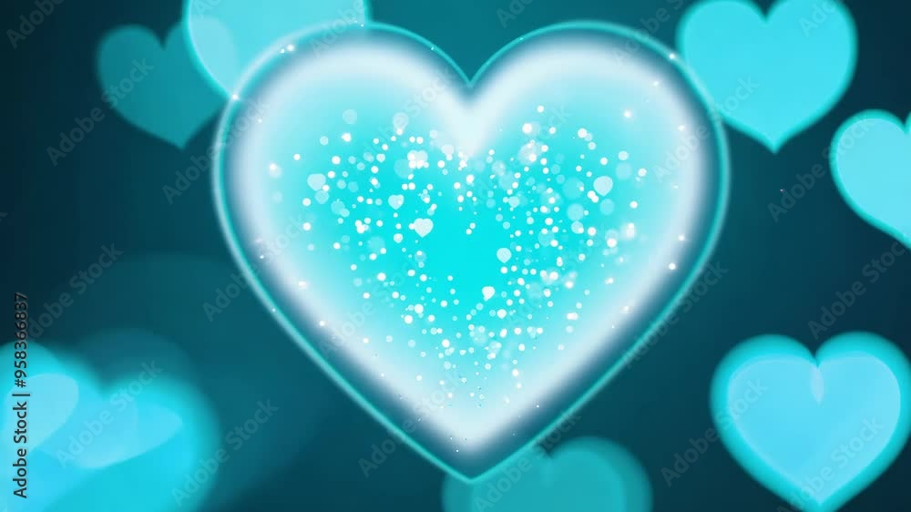 Cyan Heart Glowing with Soft Bokeh on Black Background Cyan Heart Glowing with Soft Bokeh on Black Background