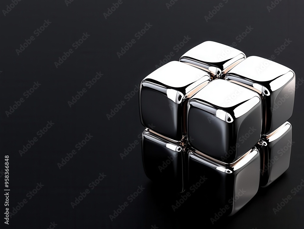 Abstract cube with reflective surfaces, 3D render illustration, isolated on black background, a contemporary art and design interpretation. Abstract cube with reflective surfaces, 3D render illustration, isolated on black background, a contemporary art and design interpretation.