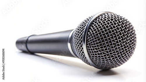 Close-up of a microphone isolated on white background, microphone, audio equipment, technology, sound recording