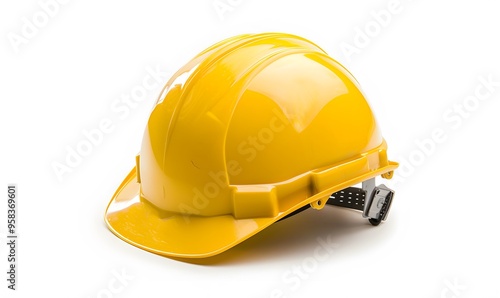 Yellow safety helmet isolated on white background.