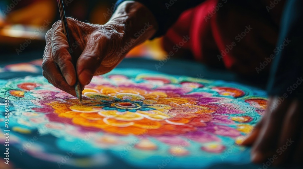Obraz premium Artist Creating Intricate Mandala