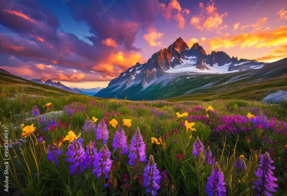 breathtaking mountain landscape showcasing colorful wildflower blooms majestic backdrop peaks sky, altitude, beauty, biodiversity, blossom, botanical breathtaking mountain landscape showcasing colorful wildflower blooms majestic backdrop peaks sky, altitude, beauty, biodiversity, blossom, botanical