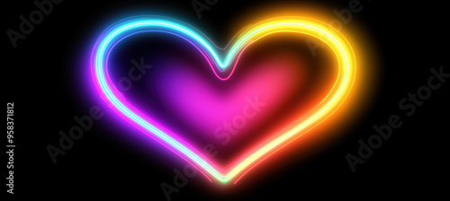 Abstract Heart with Glowing Neon Rays