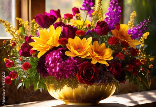 Wallpaper Mural stunning vibrant floral arrangements bathed sunlight showcasing range colors textures, bouquet, flower, blossom, bloom, petal, design, decoration, spring Torontodigital.ca