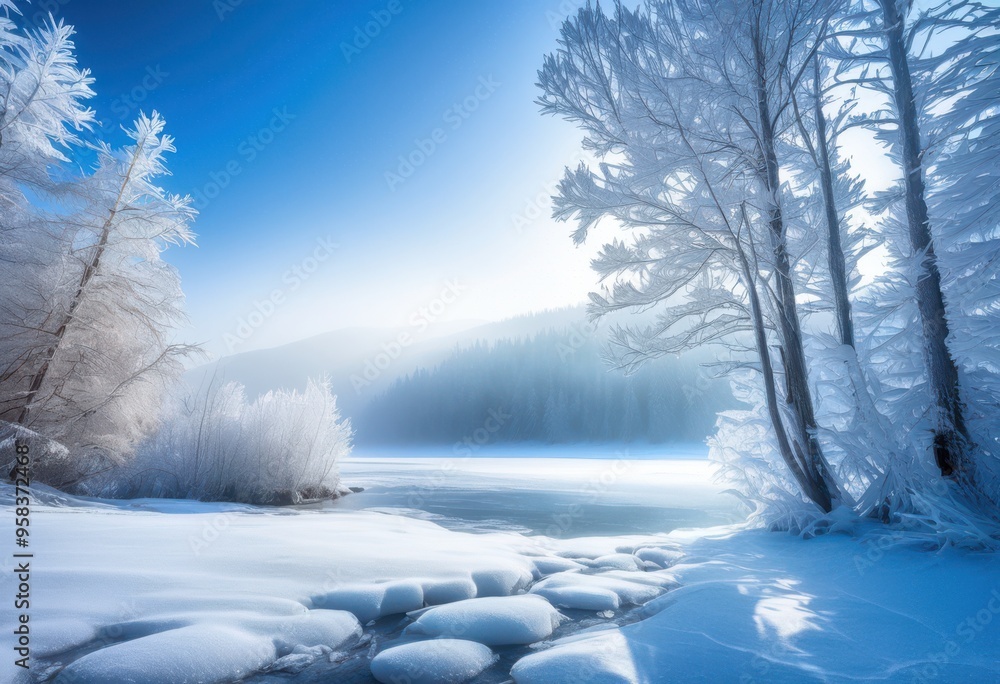 icy landscape featuring shimmering snow covered trees winter wonderland environment, frost, nature, cold, scenic, beauty, serene, tranquil, pristine, white icy landscape featuring shimmering snow covered trees winter wonderland environment, frost, nature, cold, scenic, beauty, serene, tranquil, pristine, white