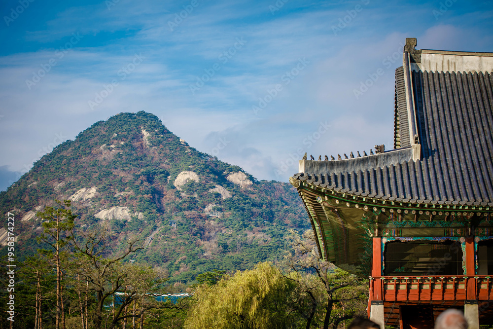 Gyeongbokgung Palace is the palace of Joseon Dynasty. Roof. South Korea. Seoul . Architecture of Korea