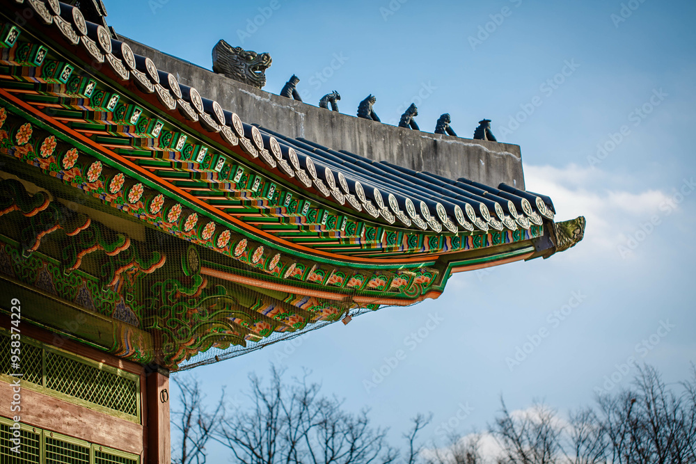 Gyeongbokgung Palace is the palace of Joseon Dynasty. Roof. South Korea. Seoul . Architecture of Korea