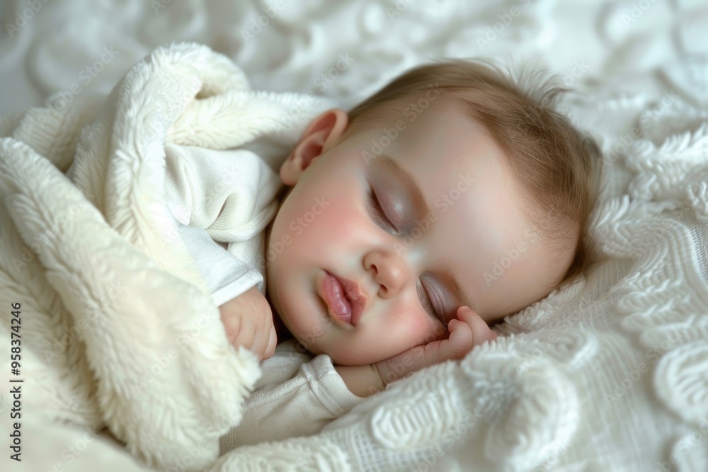 Peaceful Newborn Sleeping on Soft Blanket in Natural Light Peaceful Newborn Sleeping on Soft Blanket in Natural Light