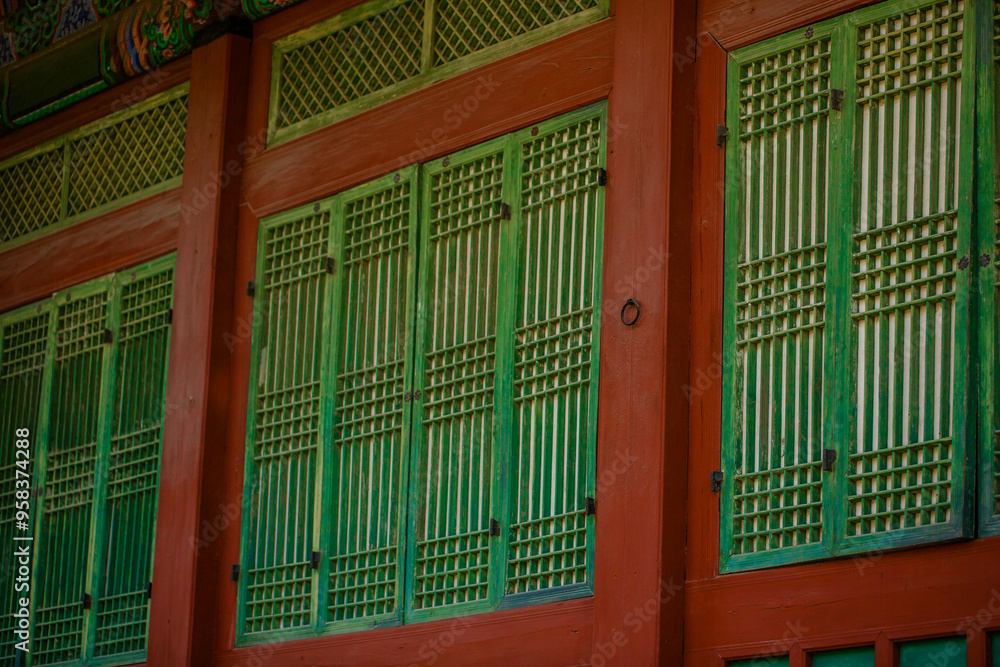 Gyeongbokgung Palace is the palace of Joseon Dynasty. South Korea. Seoul . Architecture of Korea. Palace windows