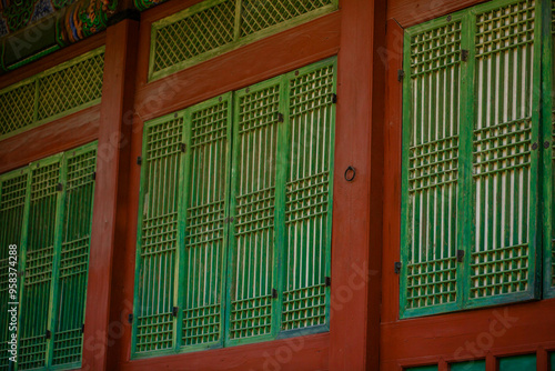 Gyeongbokgung Palace is the palace of Joseon Dynasty.  South Korea. Seoul . Architecture of Korea. Palace windows