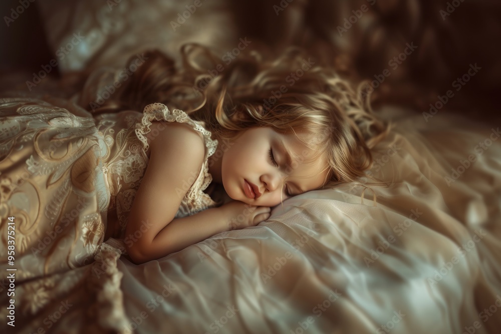 Peaceful Sleeping Child: Serene Moment of a Cute Little Girl in Bed Peaceful Sleeping Child: Serene Moment of a Cute Little Girl in Bed