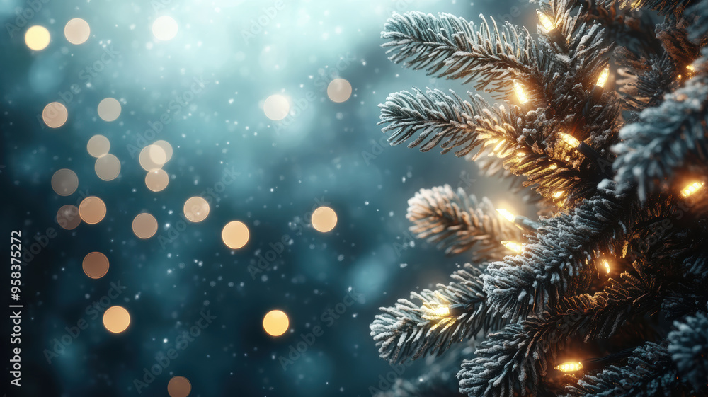 Festive Christmas Garland Bokeh Lights with Blue Backdrop Festive Christmas Garland Bokeh Lights with Blue Backdrop