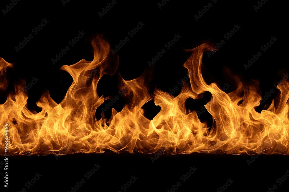 Fototapeta premium Fire flames on black background. Fire burn flame isolated, abstract texture. Flaming effect with burning fire , ai
