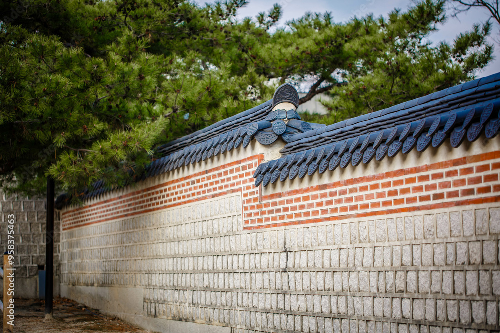 Gyeongbokgung Palace is the palace of Joseon Dynasty. Palace walls. South Korea. Seoul . Architecture of Korea