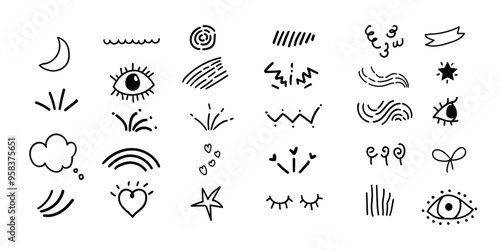 Fotografie Sparky Pen line set, Hand drawn squiggle jiggle curvy lines,Design for background and pattern set, curvy line set