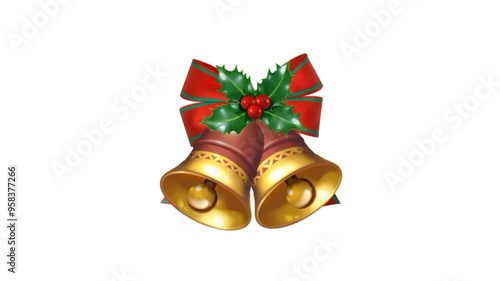 Christmas bells with red ribbon. 3d Christmas decoration icon 