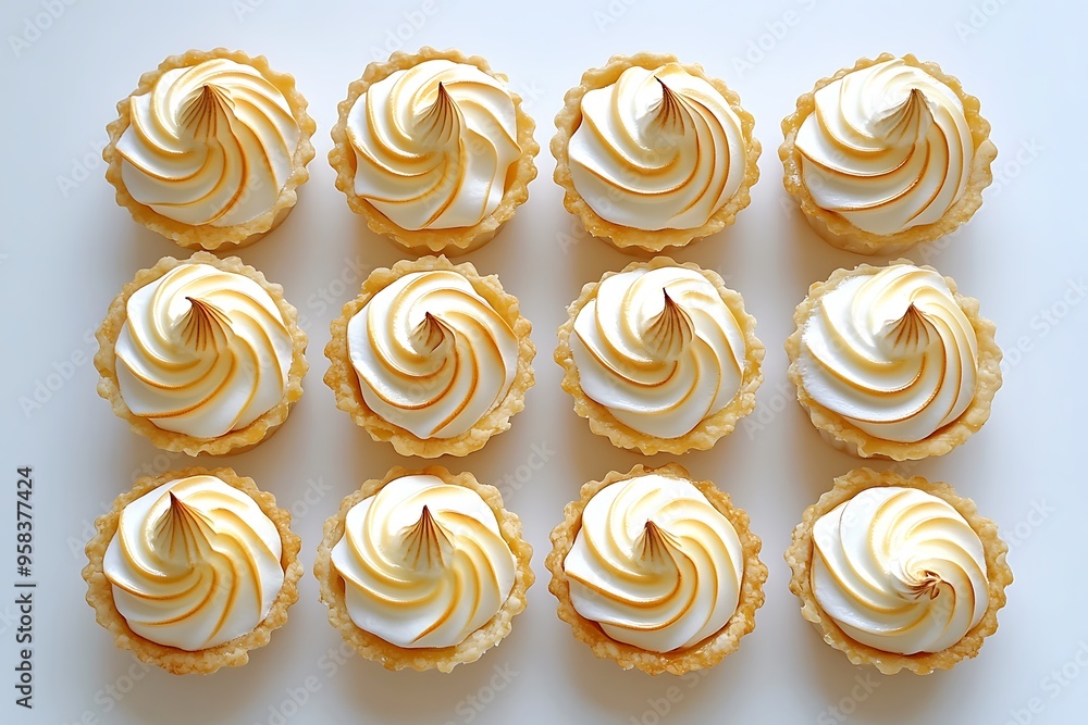 A Dozen Swirled Meringue Lemon Tarts. A Dozen Swirled Meringue Lemon Tarts.