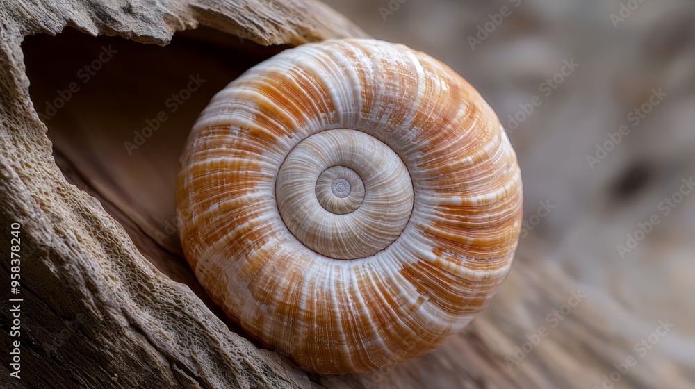 Detailed shot of a seashell, focusing on the spiral form and the ridged texture that tells a story of its natural origin. Detailed shot of a seashell, focusing on the spiral form and the ridged texture that tells a story of its natural origin.
