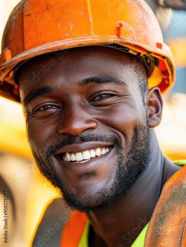 Construction Worker, Bright Smile, Hard Hat, Safety Vest photo