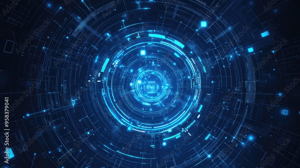 Line art illustration of a blue circular technology background Abstract graphic representing a digital future concept Line art illustration of a blue circular technology background Abstract graphic representing a digital future concept
