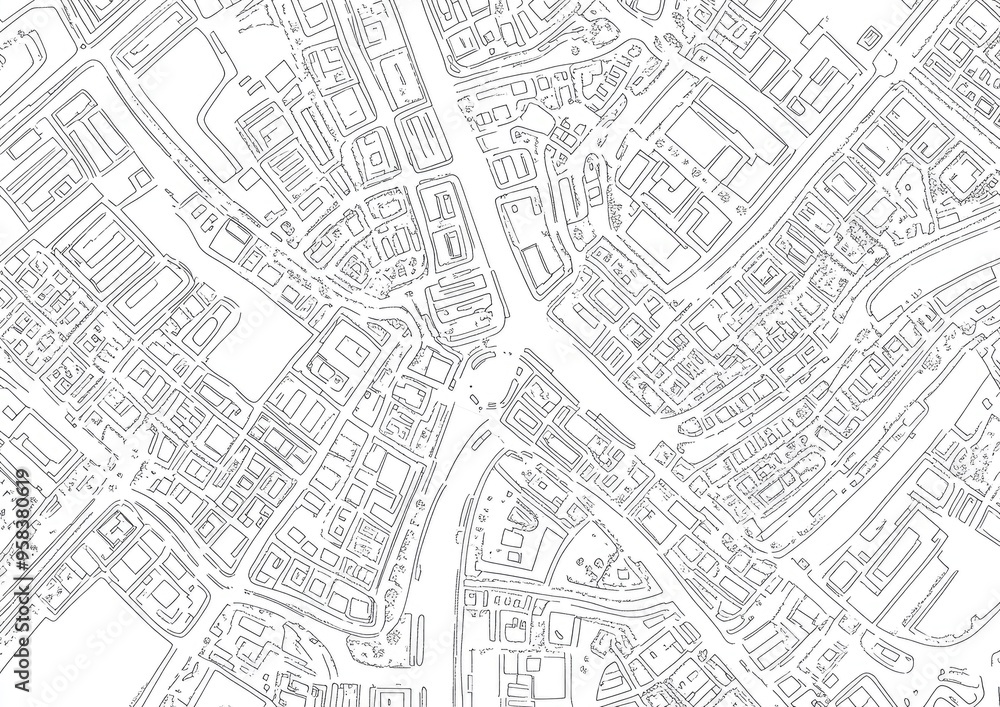 Line art illustration of a street map on a white background Top flat view featuring intricate linework and design details Line art illustration of a street map on a white background Top flat view featuring intricate linework and design details