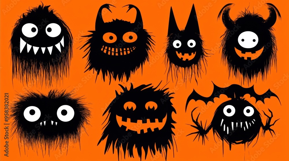 A set of six different halloween monsters A set of six different halloween monsters