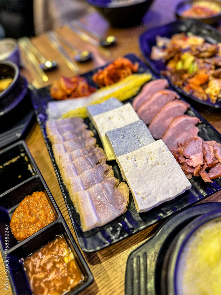 Korean foods served on a dining table. Perfect for photo illustration, article, or any cooking contents.