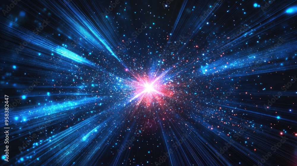 Line art illustration of luminous particle trails resembling an exploding star featuring glowing particles and lines to create a stunning abstract rays background Line art illustration of luminous particle trails resembling an exploding star featuring glowing particles and lines to create a stunning abstract rays background