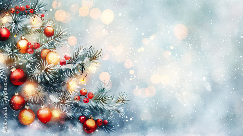 Frosted Christmas Tree with Ornaments and Lights. Frosted Christmas Tree with Ornaments and Lights.