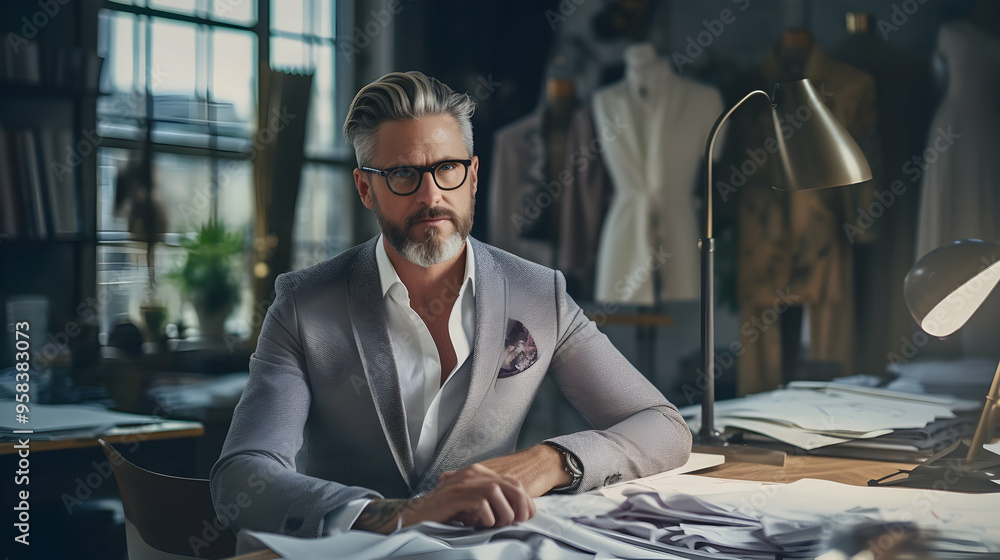 Fashion designer in a creative stance, Fashion designer in a creative stance,