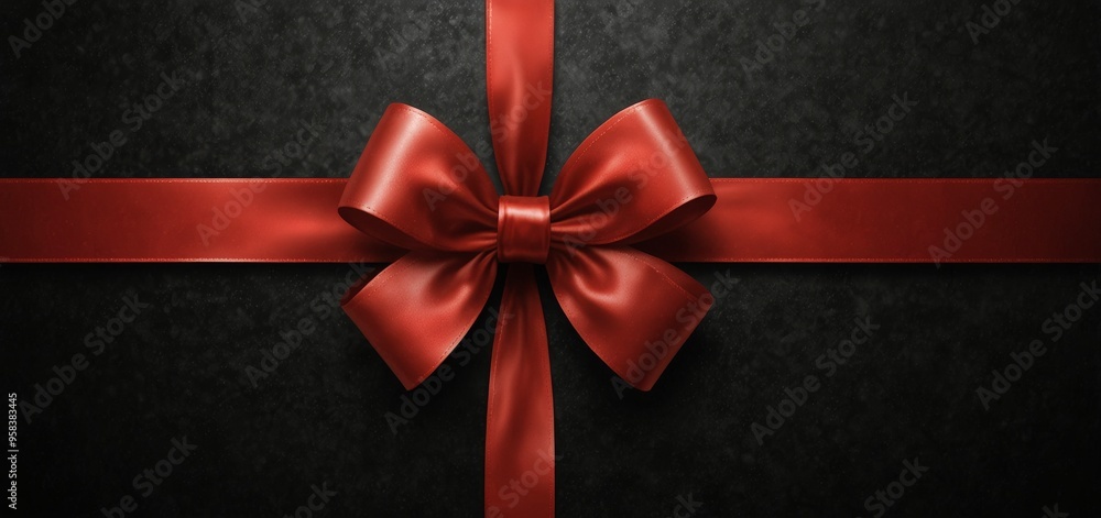 Gift card wishes merry Christmas background with red ribbon bow on black shiny vibrant color texture template with blank copy space Gift card wishes merry Christmas background with red ribbon bow on black shiny vibrant color texture template with blank copy space