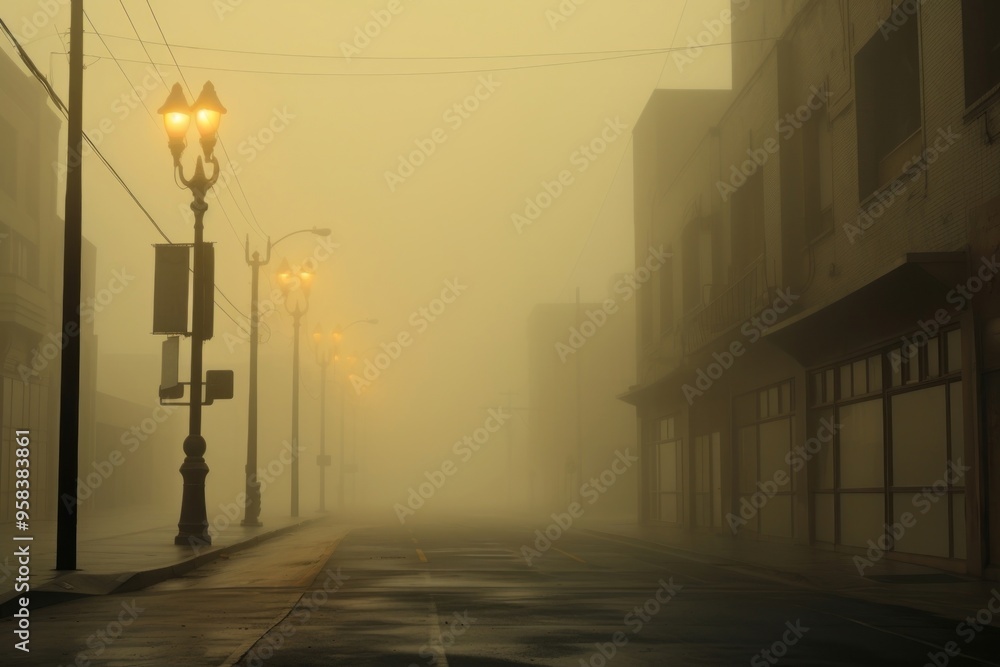 Φωτογραφία Dark gloomy empty street Smoke Smog Fog fog outdoors smoke.