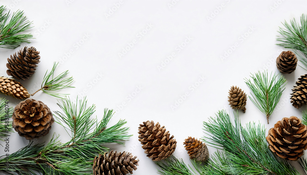 Fototapeta premium Natural Harmony: Pine Cones and Pine Needles on Forest Floor - Woodland Tranquility Background