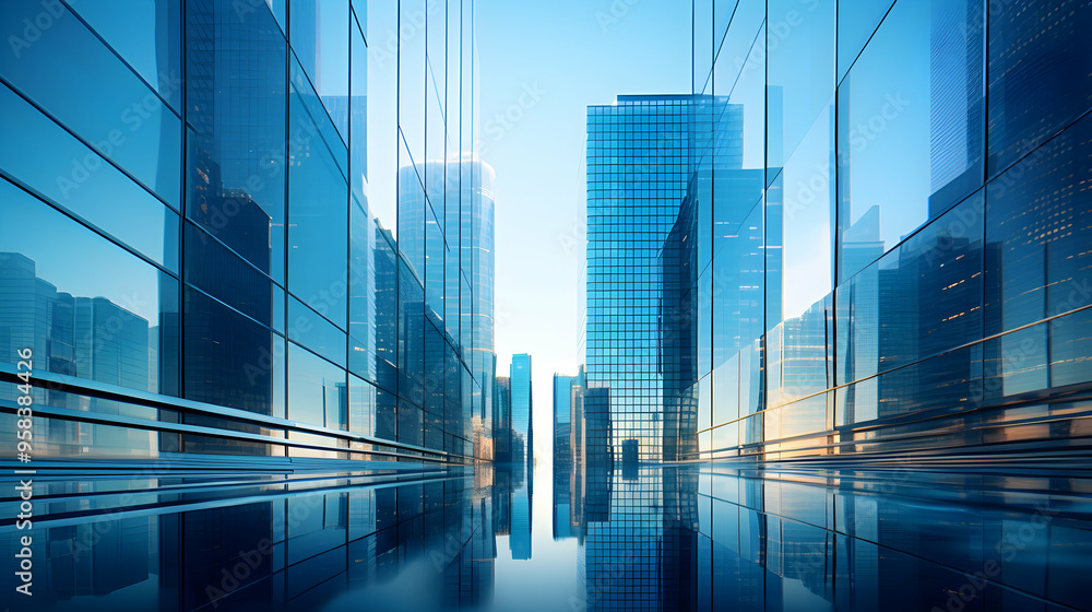Glass-clad skyscrapers reflecting the azure sky Glass-clad skyscrapers reflecting the azure sky