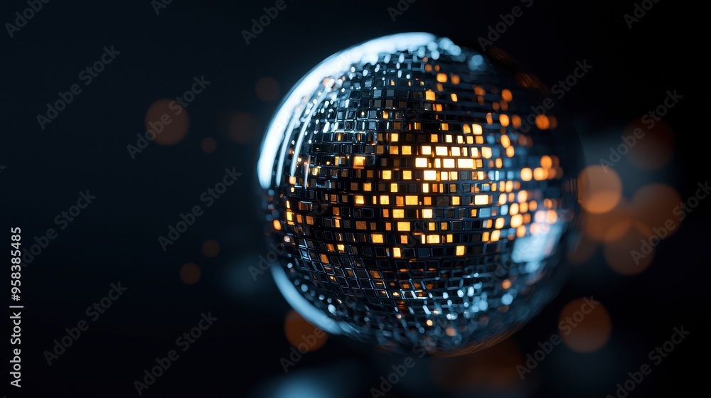 Obraz premium Dyson Sphere with a crystalline surface reflecting starlight, creating an energetic atmosphere for parties and celebrations.
