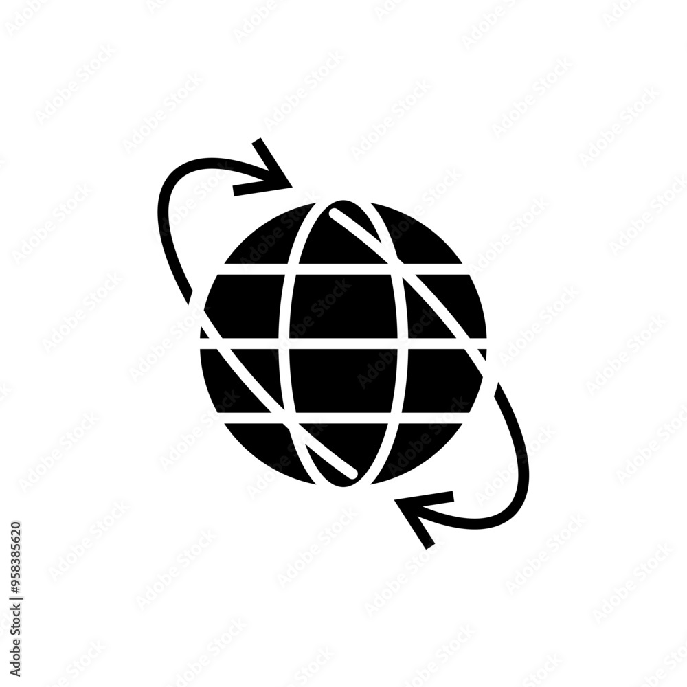 globe icon with arrow, worldwide shipping symbol. vector isolated on white background. simple and modern design globe icon with arrow, worldwide shipping symbol. vector isolated on white background. simple and modern design
