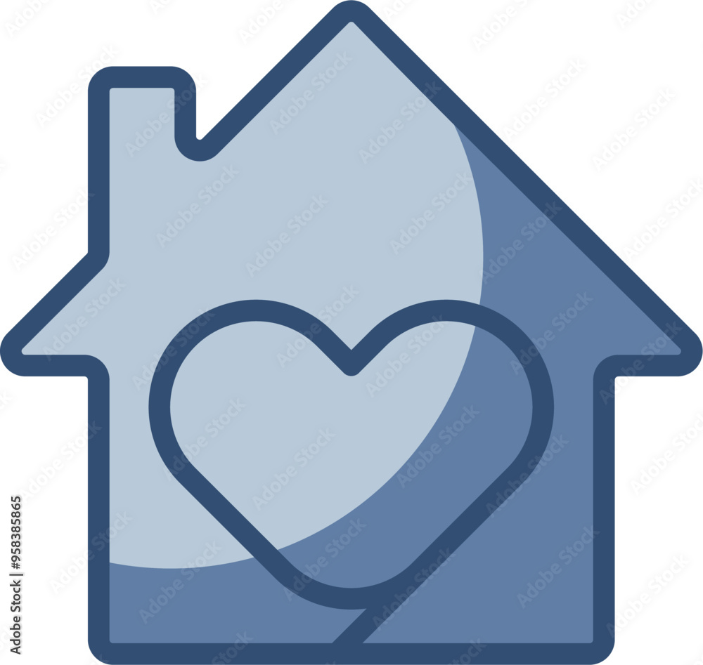 house icon with heart, transparent background. replaceable blue color design house icon with heart, transparent background. replaceable blue color design