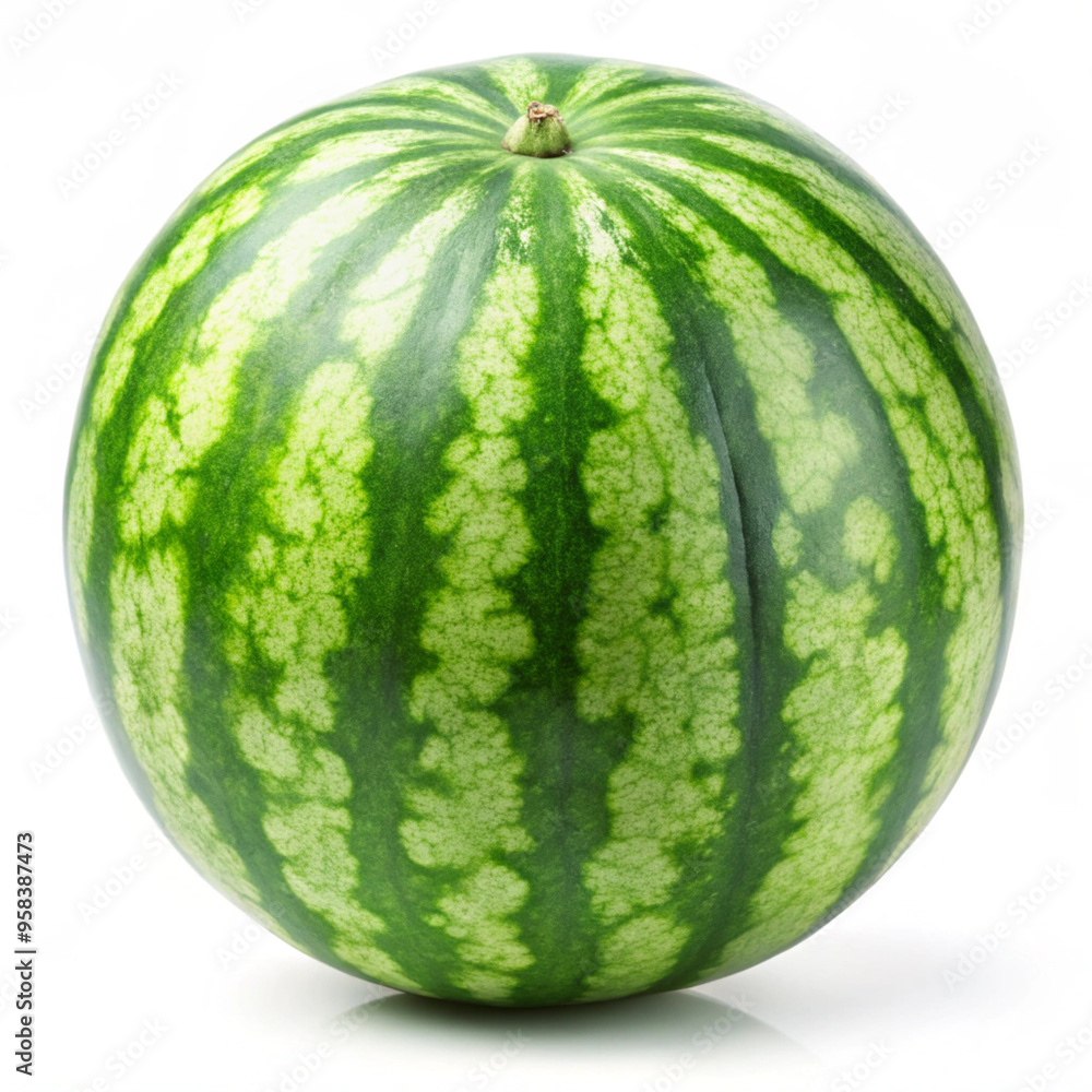 A whole ripe watermelon with a white background A whole ripe watermelon with a white background