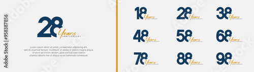 anniversary logotype set. vector design blue and orange color can be use for special moment