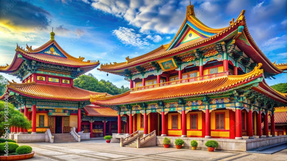 Buddhist temple with colorful architecture and serene atmosphere, Gangarama temple, Colombo, Sri Lanka Buddhist temple with colorful architecture and serene atmosphere, Gangarama temple, Colombo, Sri Lanka