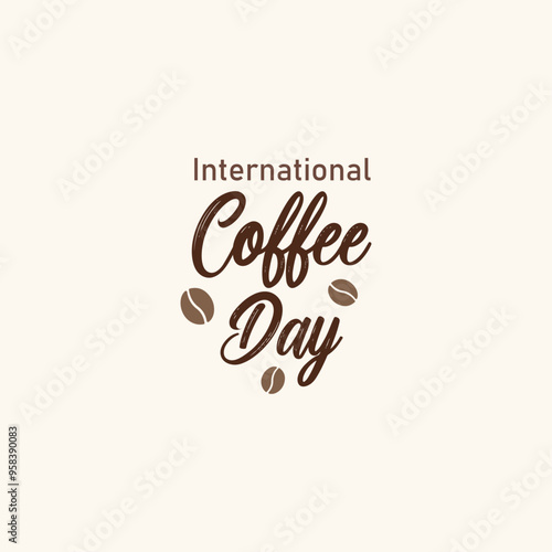 International coffee day design with coffee beans. Vector template for banner, greeting card, poster isolated on light background. Vector illustration.