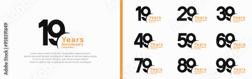anniversary logotype set. vector design black and orange color can be use for special moment
