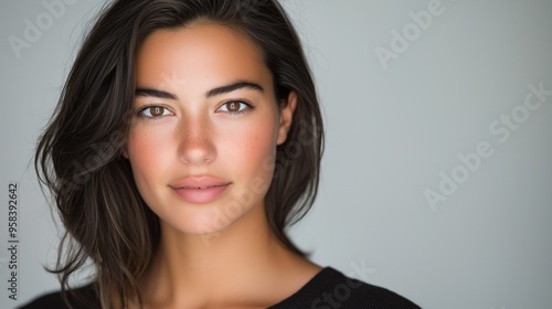 studio headshot of woman with nakota and italian heritage soft lighting bokeh background photo