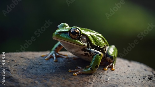 Frog nestled in a patch of wet moss, blending into its damp environment