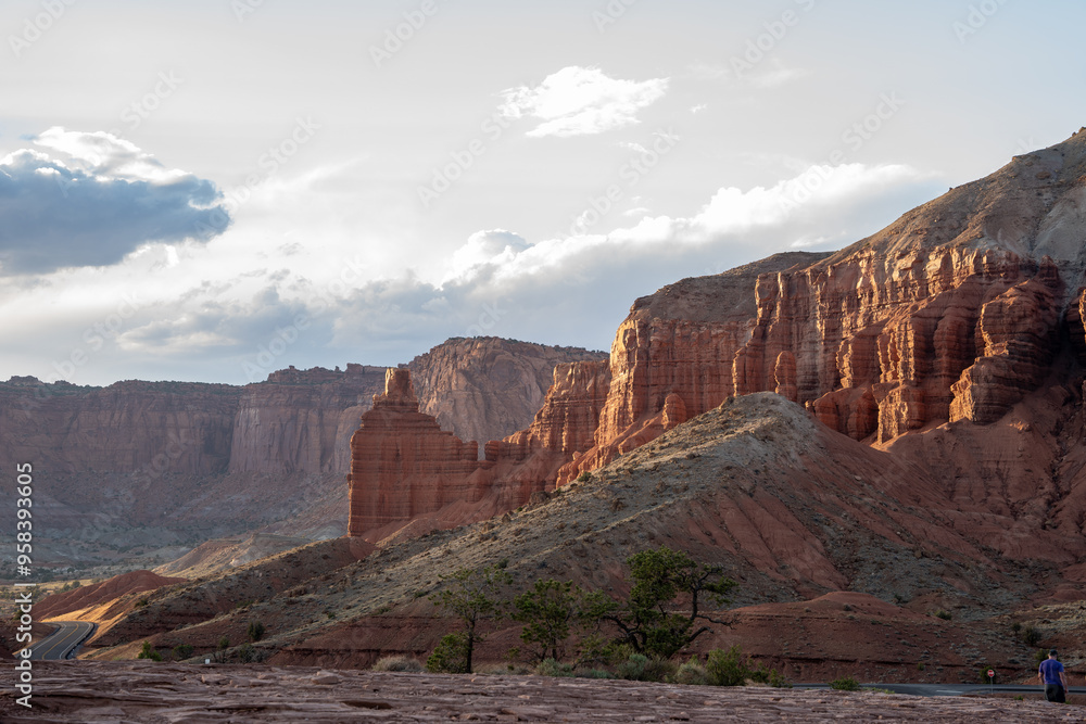 Fototapeta premium A breathtaking sunrise view of red rocks at Capitol Reef National Park, Utah.