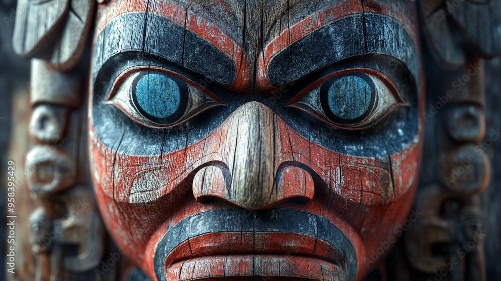 Close-Up of Traditional Inuit Face Mask with Bold Patterns Close-Up of Traditional Inuit Face Mask with Bold Patterns