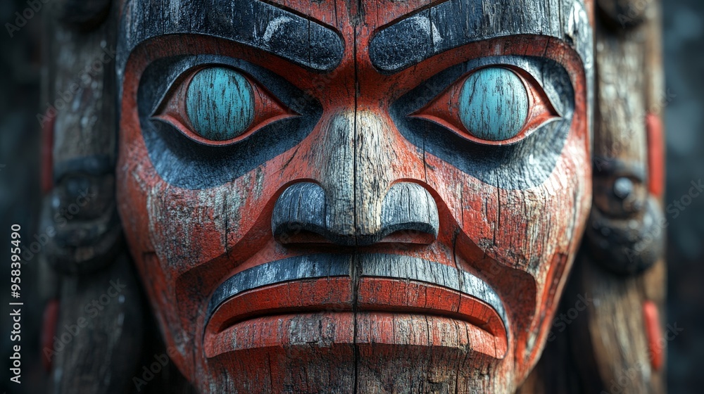 Close-Up of Traditional Inuit Face Mask with Bold Patterns Close-Up of Traditional Inuit Face Mask with Bold Patterns
